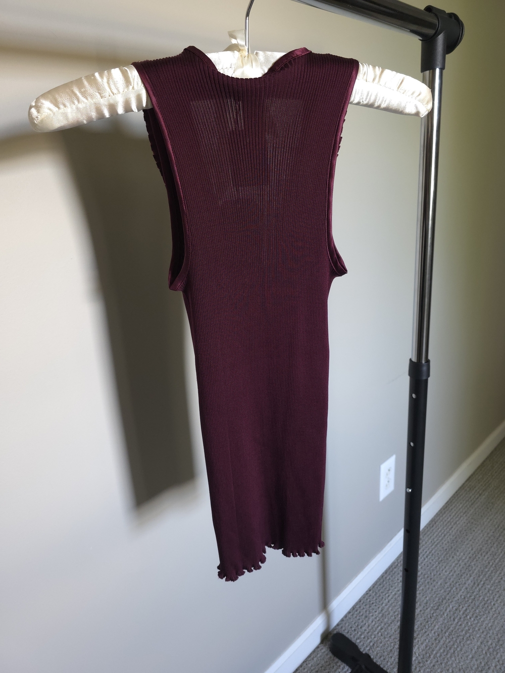 Salomay Silk Stretchy Burgundy Tank with Ruffle Trim - Picture 13 of 15